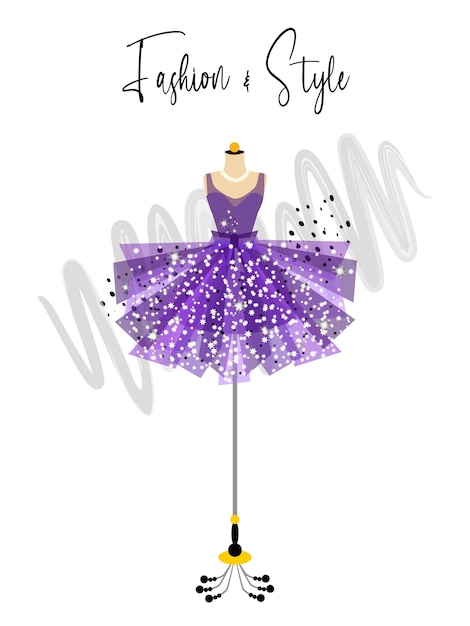 Vector a elegance dress with fancy decor on mannequin fashion illustration