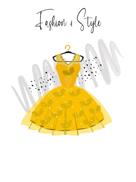 A elegance gold dress on hanger fashion illustration