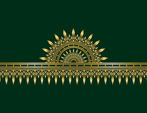 Elegance golden floral ornament frame design vector on dark green color