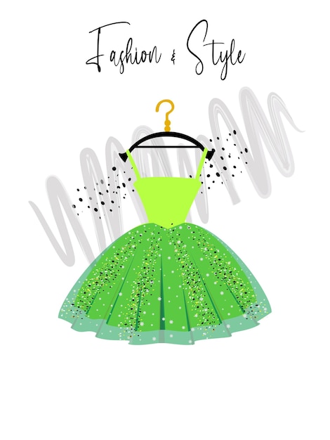 Vector a elegance green dress on hanger fashion illustration