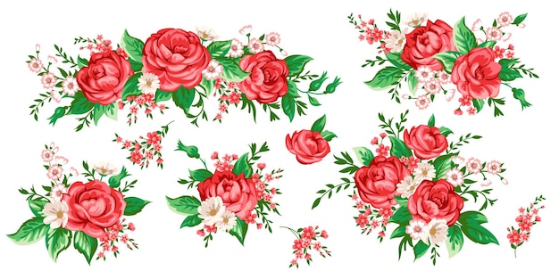 Illustrazione di eleganza con bouquet di fiori rosa isolato su priorità bassa bianca. elementi di design a colori.