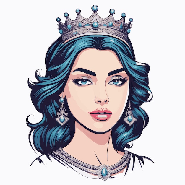 Vector elegance personified princess in crown and sparkling jewelry illustration