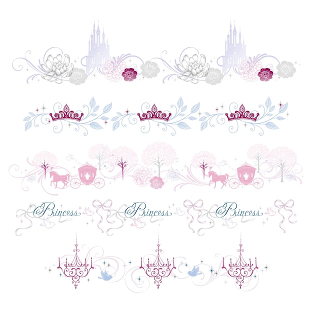Vettore illustrazione del bordo della principessa di eleganza con il disegno del palazzo e del fiore