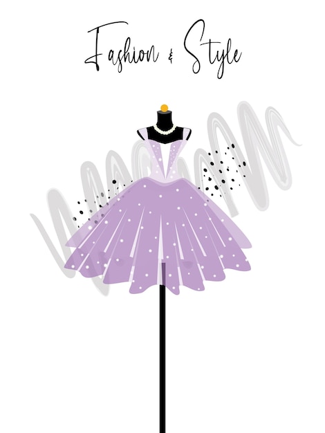Элегантное фиолетовое платье на модной иллюстрации манекена
