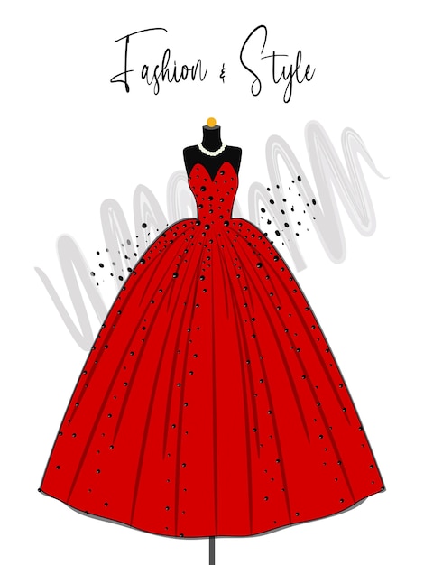 Vector a elegance red gown on mannequin fashion illustration