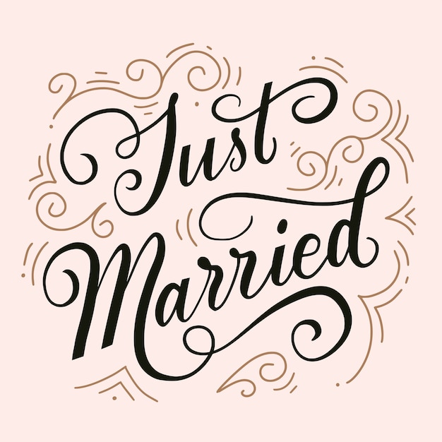 Elegance vintage lettering illustration slogan of just married design for wedding sign invitation sticker square poster graphic tee print card nostalgia for 1950s 1960s