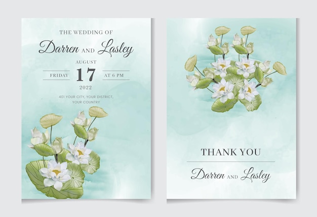 Elegance watercolor wedding invitation card with lily flowers and fish