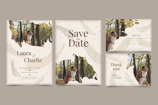 Vector elegance wedding invitation with happy couple