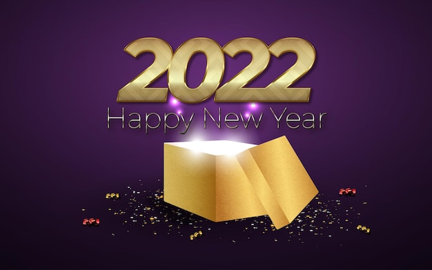 Elegant 2022 silver and gold happy new year background with gift box