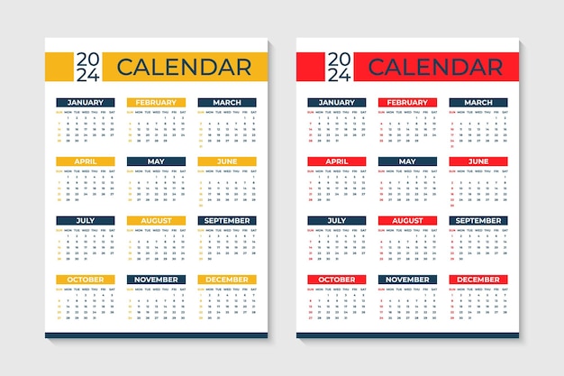 Элегантный дизайн календаря 2024 года и годовой планировщик