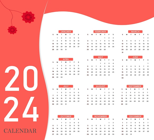 Вектор Элегантный 2024 современный настенный календарь глубокий синий магента цветовой шаблон
