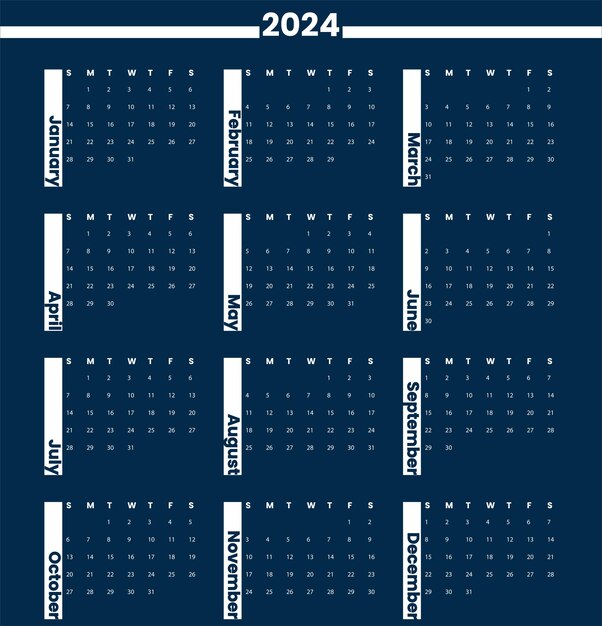 Premium Vector Elegant 2024 wall calendar blue template a full page