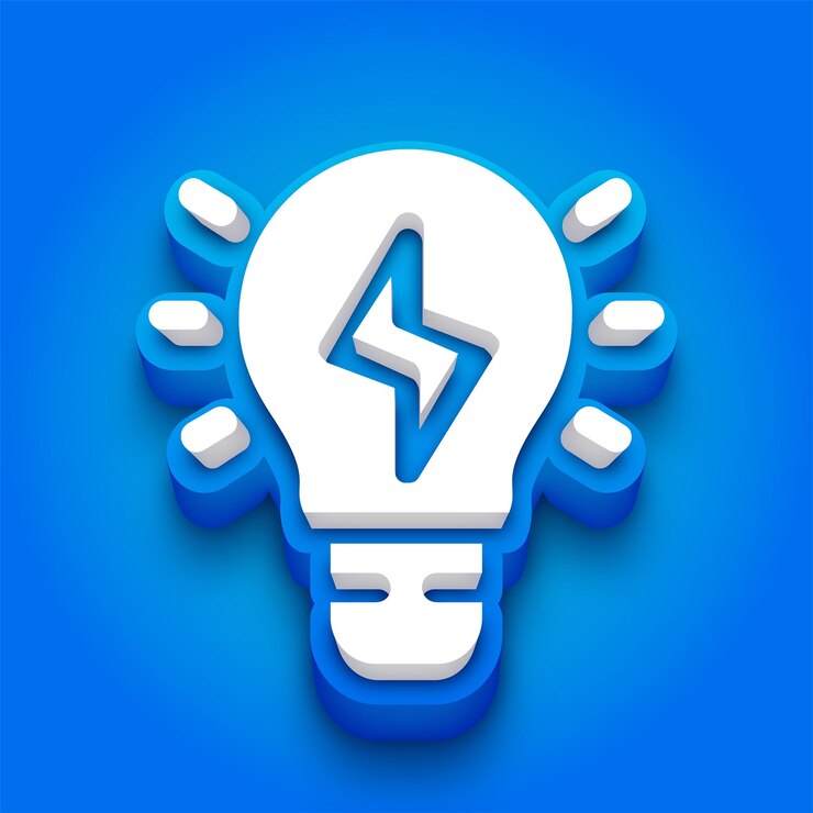 वेक्टर elegant 3d blue and white bulb icon with blue background