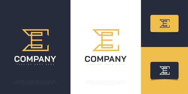 노란색 선 스타일로 우아한 추상 문자 E 로고 디자인 템플릿. 기업 비즈니스 아이덴티티에 대한 그래픽 알파벳 기호