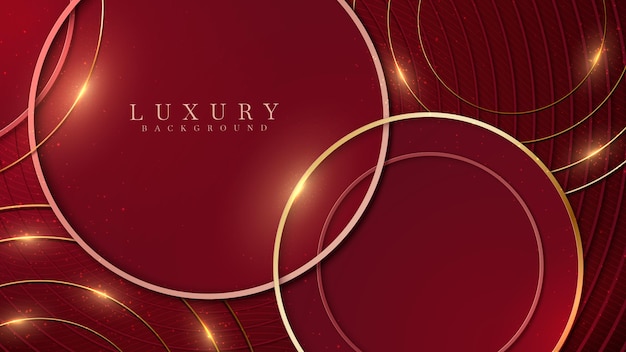 Elegant abstract red background with geometric circle shape and line golden elements.