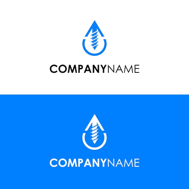 Элегантный абстрактный логотип бурения скважин. Этот значок логотипа творчески сочетается с буровым насосом и значком воды. Капли Элегантный векторный шаблон логотипа.