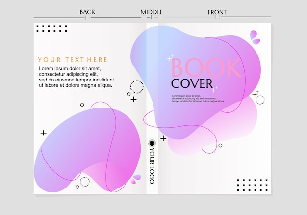 ベクトル エレガントで美しいブックカバー デザイン セット。紫と青のグラデーションの背景。