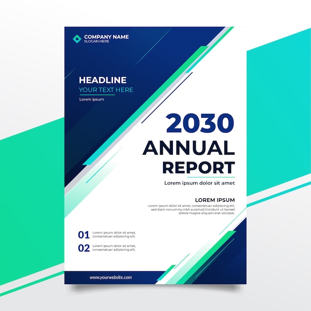 Elegant annual report cover design with blue shape