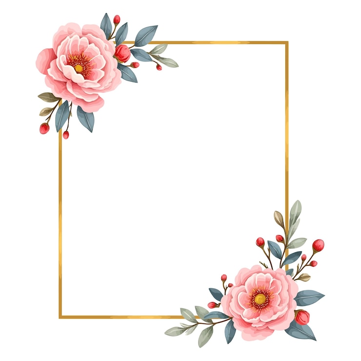 Vector elegant aquarel gouden frame met roze rozen en groen blad