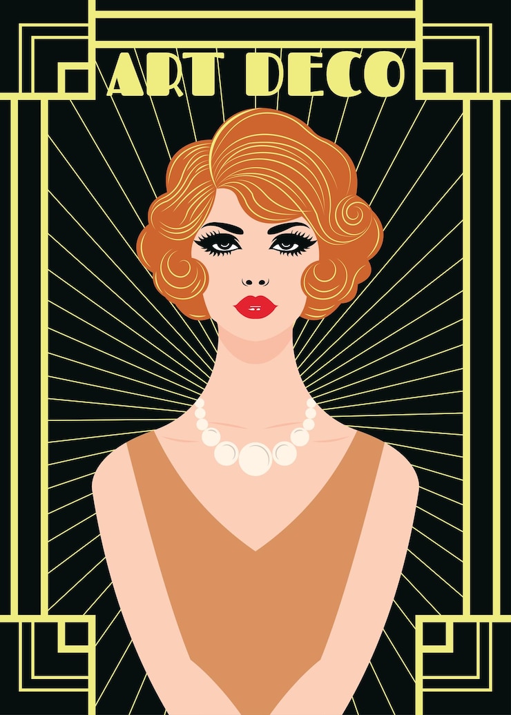 वेक्टर an elegant art deco artwork featuring a stylish woman with short red hair