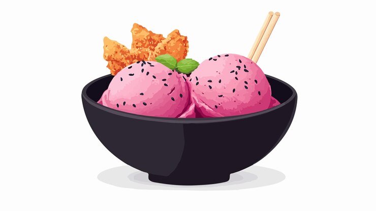 Vector elegant asian cuisine ice cream with crispy garnish