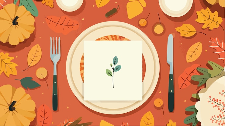 Vector elegant autumn table setting with blank card and decor