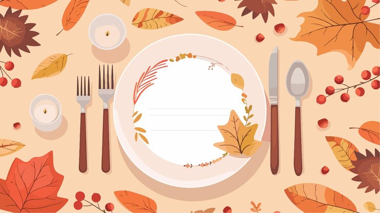 Vector elegant autumn table setting with blank card and decor