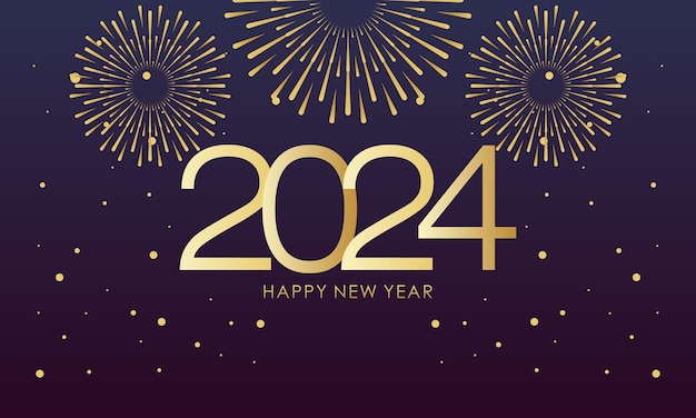 Vector elegant background of celebrating happy new year 2024 with fireworks