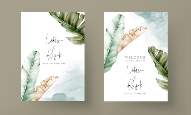 elegant banana leaves wedding invitation card