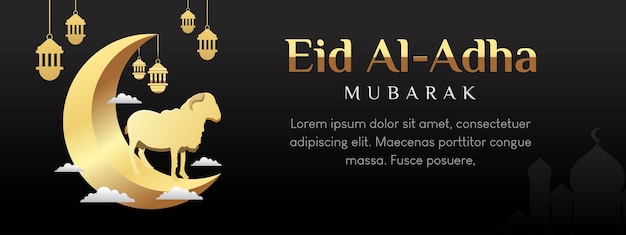 Banner elegante eid al adha mubarak con sfondo nero