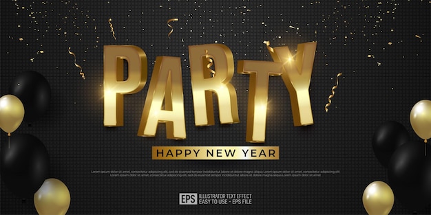 Elegant banner new year party background with luxury golden 3d text effect