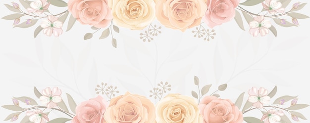Vector elegant banner with colorful blooming rose flower ornament