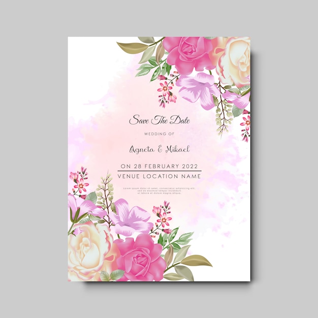 エレガントで美しい花の結婚式の招待カード