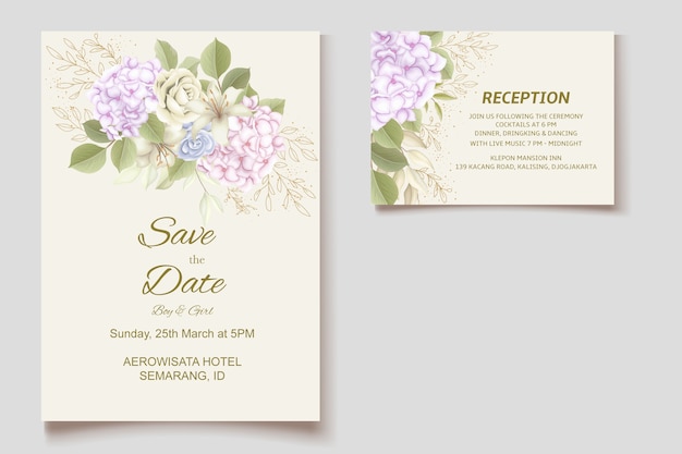エレガントな美しい花と結婚式の招待状