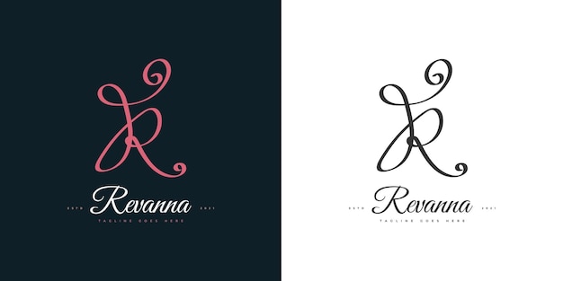 手書きスタイルのエレガントで美しい文字Rのロゴデザイン。結婚式、ファッション、ジュエリー、ブティック、植物、花、またはビジネスのアイデンティティのR署名ロゴまたはシンボル