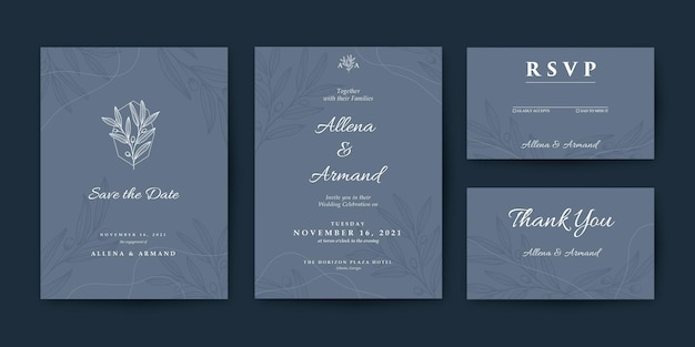 elegant and beautiful navy wedding invitation set