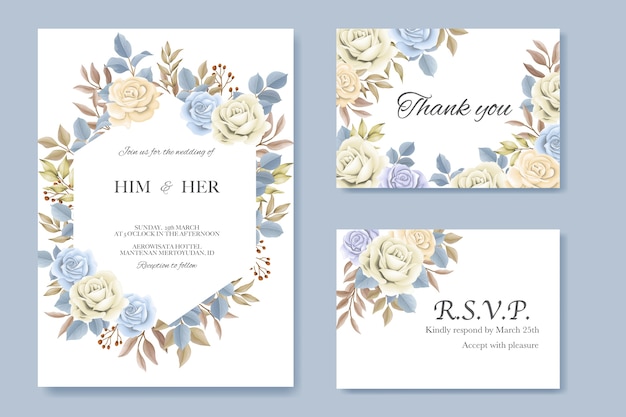 Elegant beautiful soft floral and leaves wedding invitation