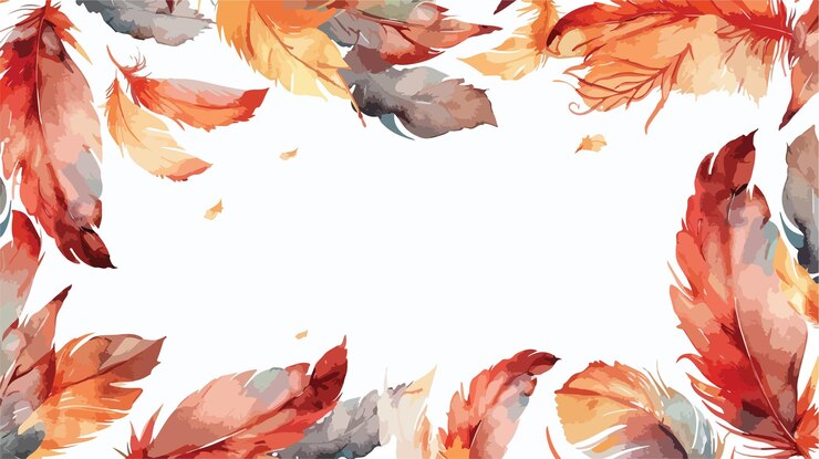 Vector elegant bird feathers watercolor frame border in artistic background