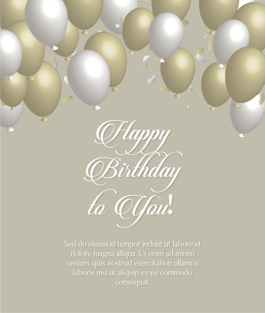 Elegant Birthday Card with White and Gold Balloons