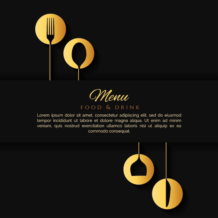 Vector elegant black background menu with a gold cutlery