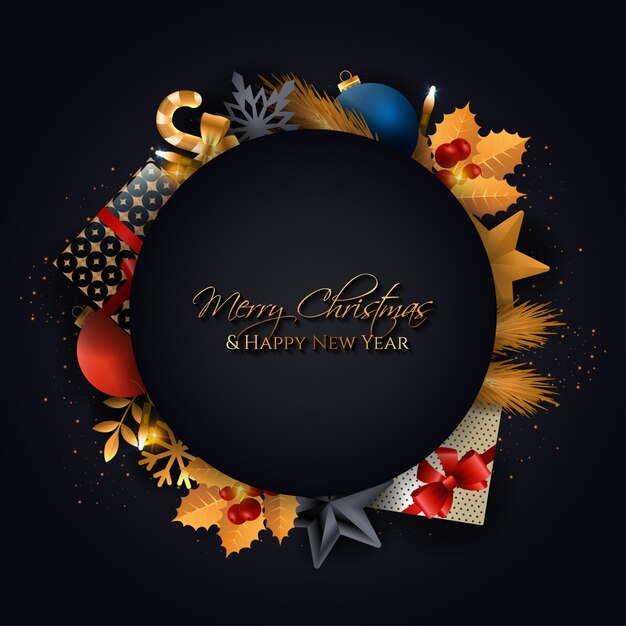 Elegant black background with a golden christmas elements vector