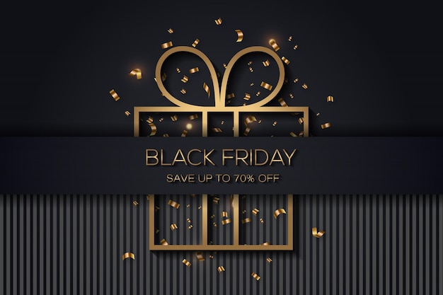 Elegant black friday background with a gold gift box vector