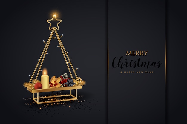 エレガントなブラックとゴールドのクリスマスと新年のツリー