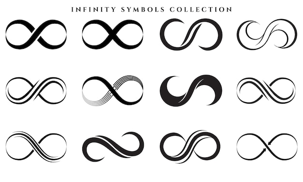 Icone di infinito della raccolta di simboli di infinito nero elegante. simbolo di raccolta infinito