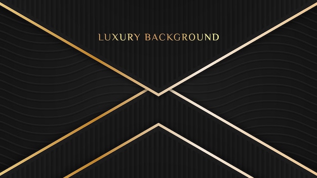 Elegant black luxury background concept with dark gold lines and wavy 3d texture