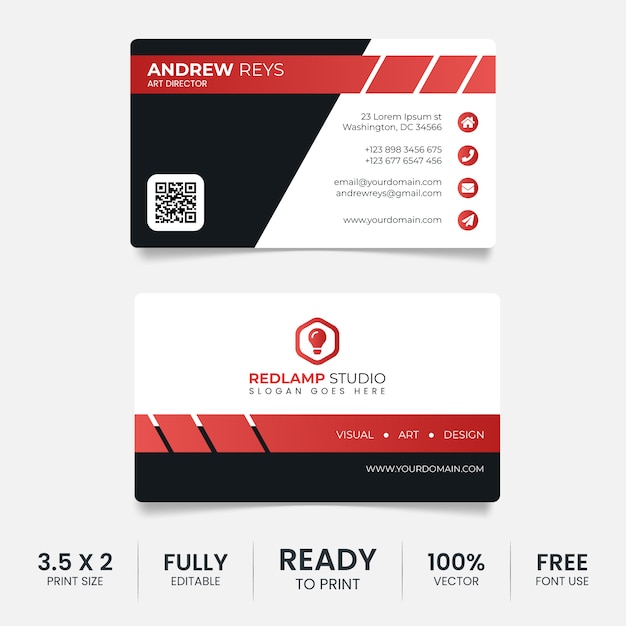 Elegant black and red business card template