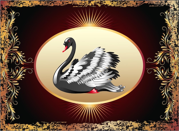 Premium Vector | Elegant black swan with golden ornament