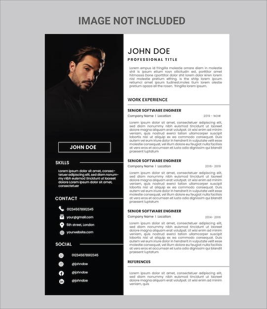 Elegant Black White CV Resume Vector Template