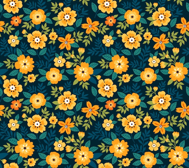 Elegant bloemmotief in kleine gele bloemen. vrijheid stijl. bloemen naadloos voor modeprints.