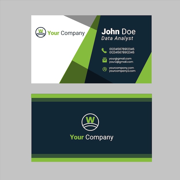 Elegant blue business card with hints of green